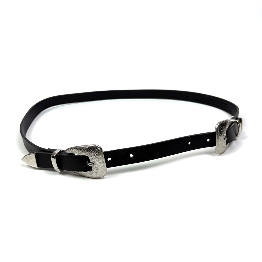 Double Buckle Black‎ Leather Western Belt Womens Sz M Cowgirl