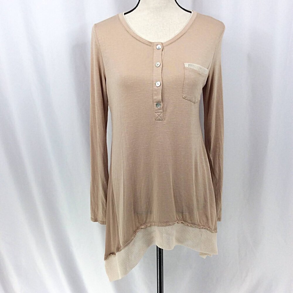 LOGO Lori Goldstein Tunic Top Womens Size XS Mixed Medium‎ Henley Asymmetrical