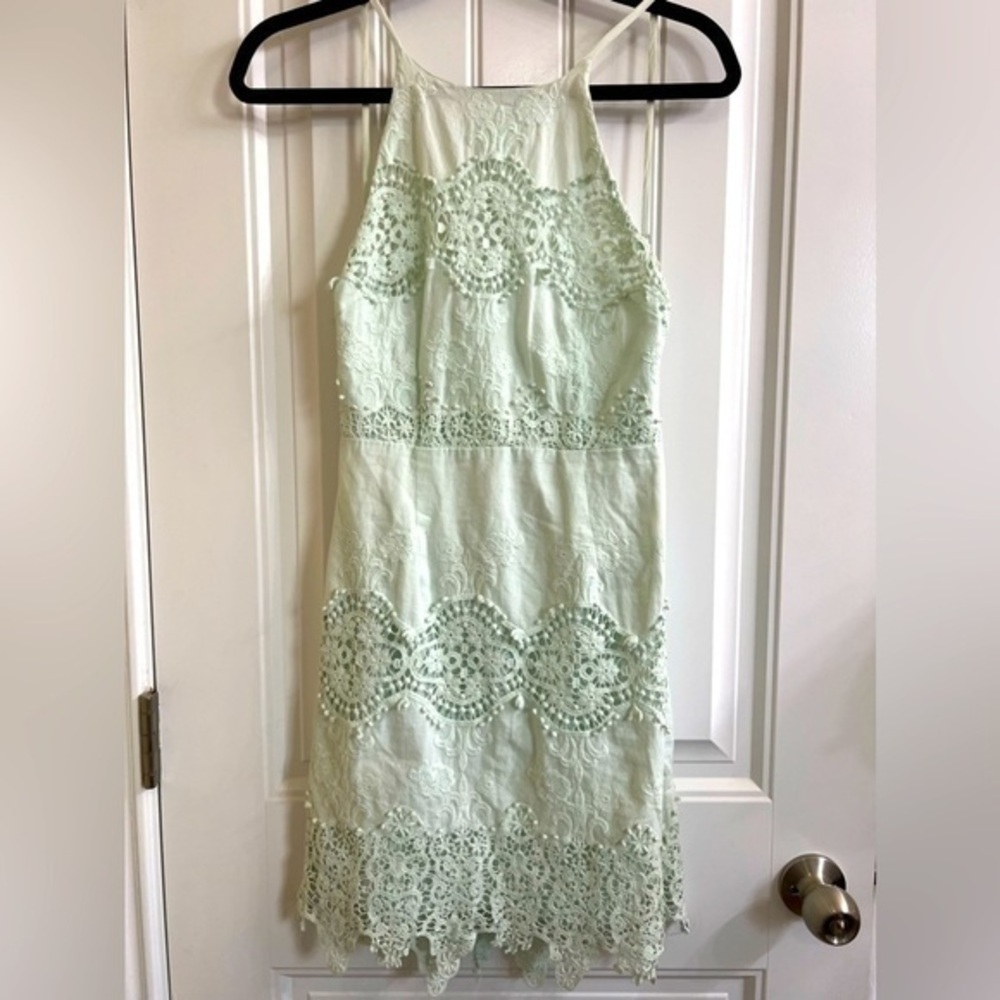 Mint Open Back Lace Dress - Picture 1 of 11