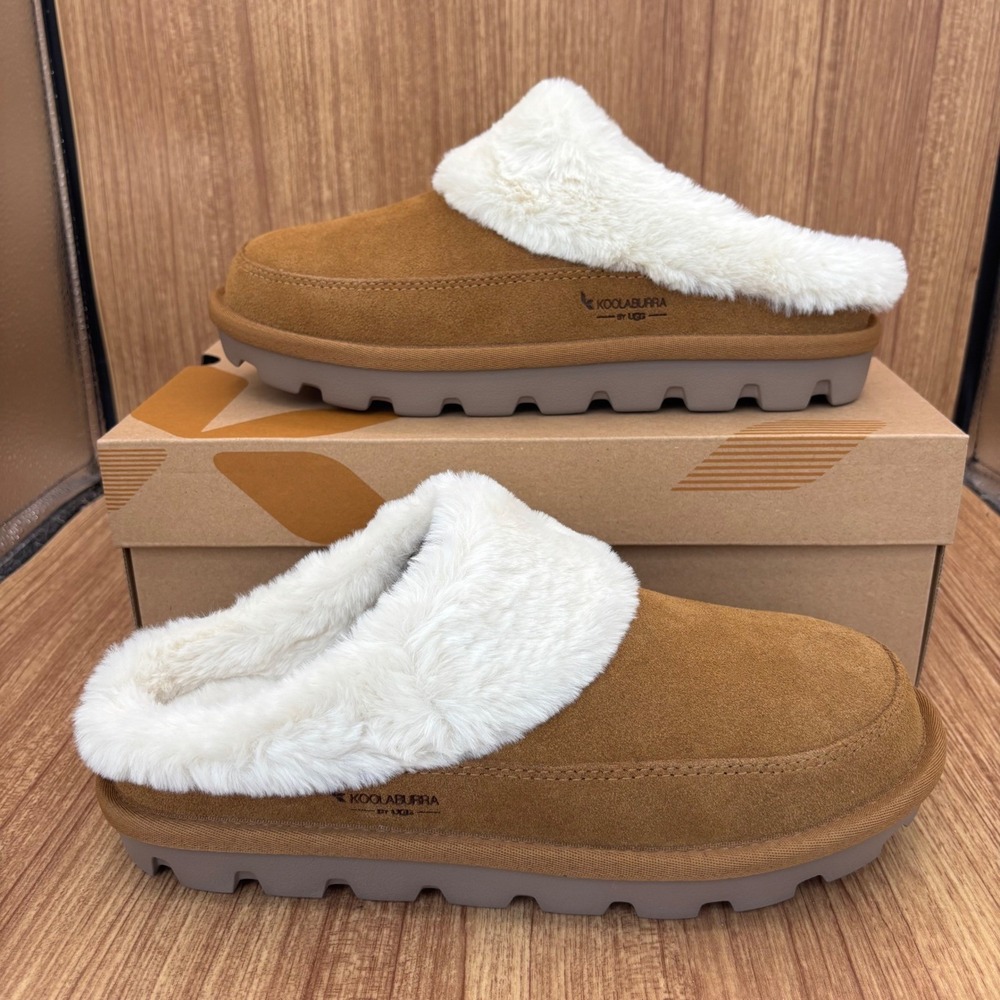 Koolaburra by UGG Tizzey Slipper Womens 10 Chestnut Suede Faux Fur Platform NEW