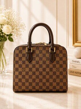 Authentic Louis Vuitton Triana Damier Ebene Handbag Brown Checkered Top Handle