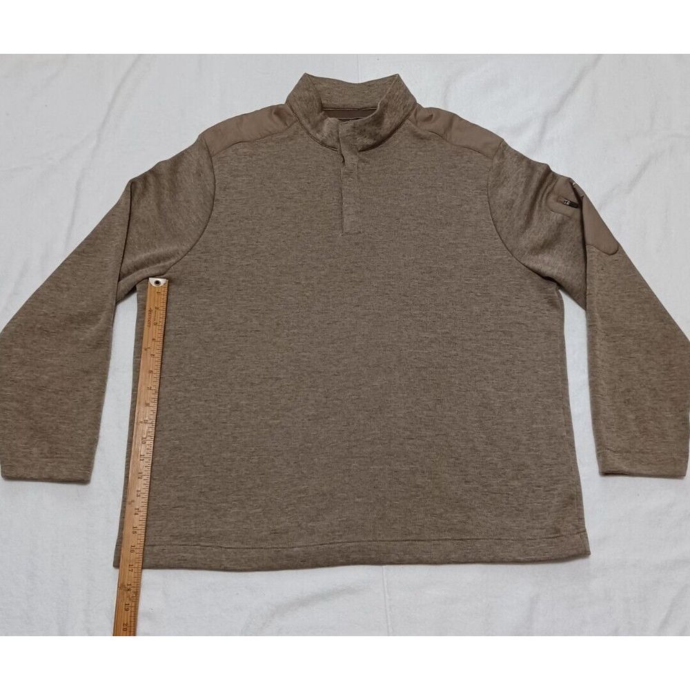 Mens Heathered Tan Tactical‎ Mock Neck Button Pullover with Sleeve Pocket Large