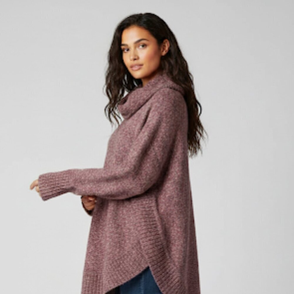 Leo & Nicole Purple Multicolor Cowl Neck Slit Hem Long Sleeve Oversized Sweater