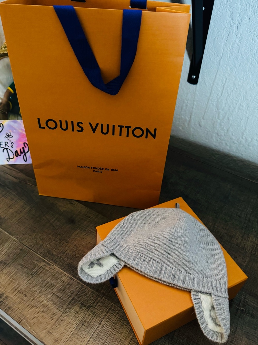 Louis Vuitton Kids Gray Knit Hat with Ear Flaps