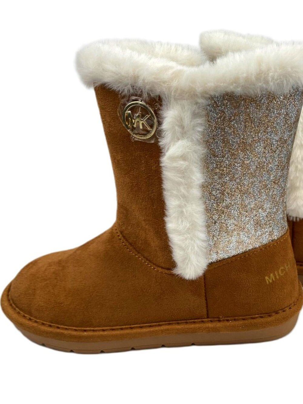 Michael Kors Girls Size 11 Brown & Silver Glitter Boots – New Faux Fur Boots