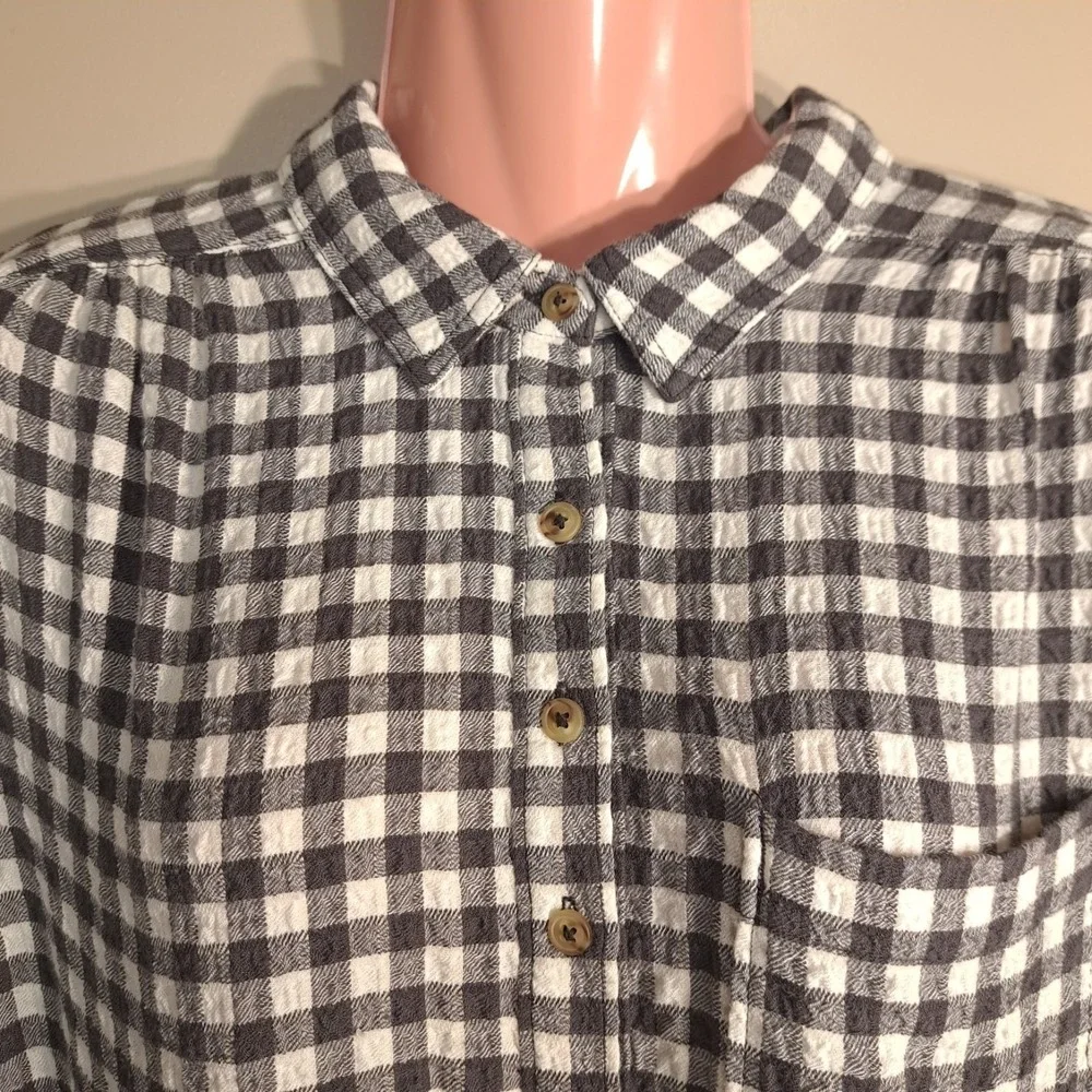 Anthropologie Women's Collared Shirt S Long Sleeve Button-Up White/Gray Check - Picture 2 of 13