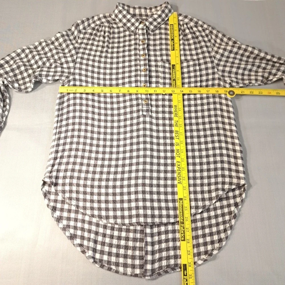 Anthropologie Women's Collared Shirt S Long Sleeve Button-Up White/Gray Check - Picture 6 of 13