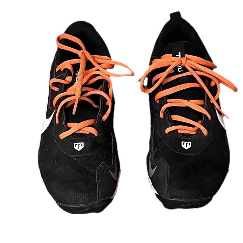 Nike Baseball Cleats Men’s 9 Black White Orange Lace Up Molded Cleats Athletic - Picture 3 of 9