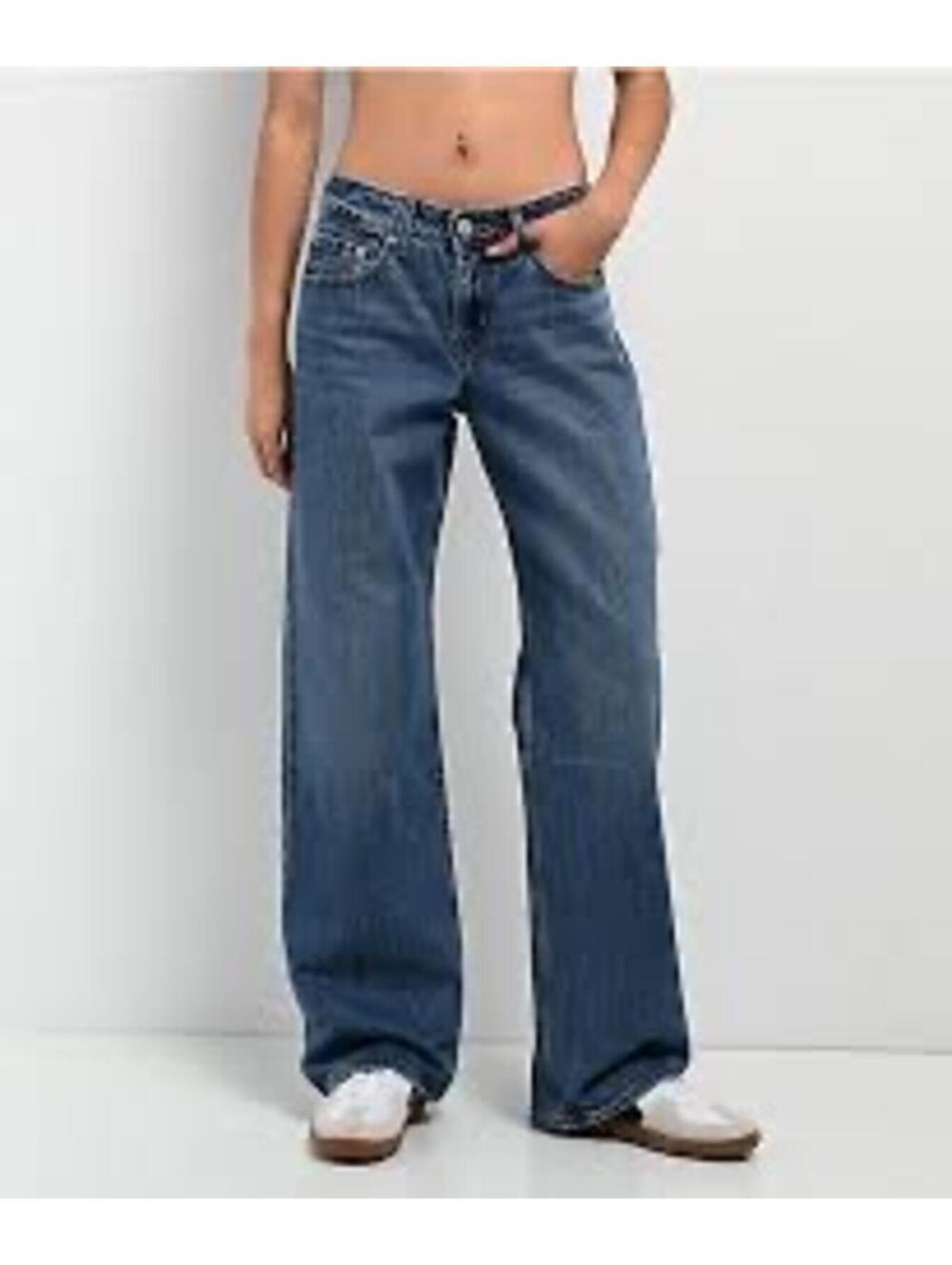 LEVIS Premium Low Loose Jeans Wide Straight Leg Low Rise Blue Denim Pants 25