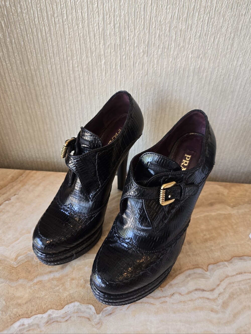 Prada Bootie Black Croc Heel Boots Black - Picture 3 of 16