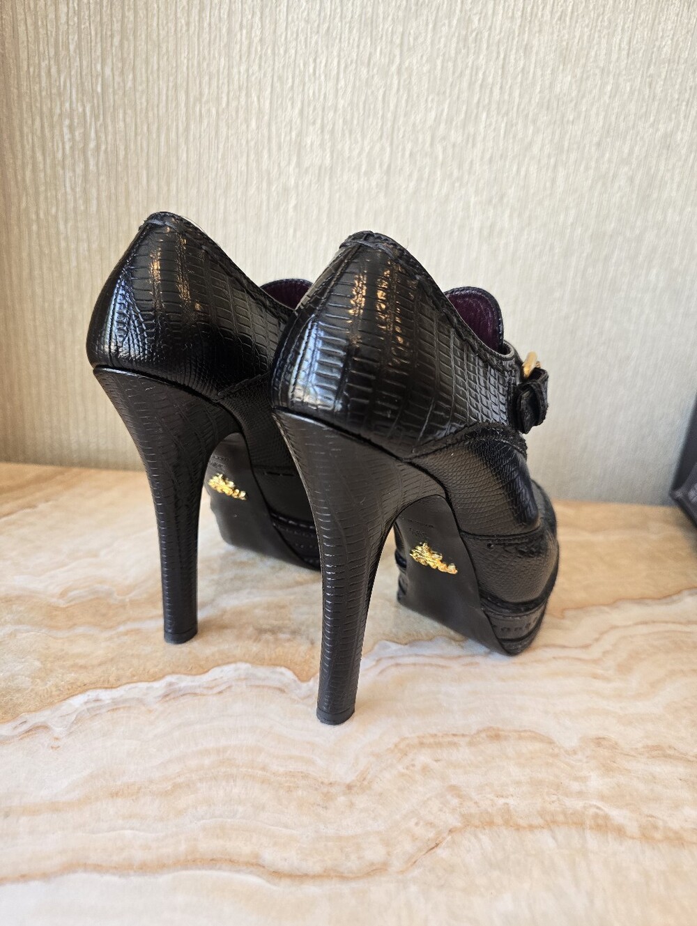 Prada Bootie Black Croc Heel Boots Black - Picture 12 of 16