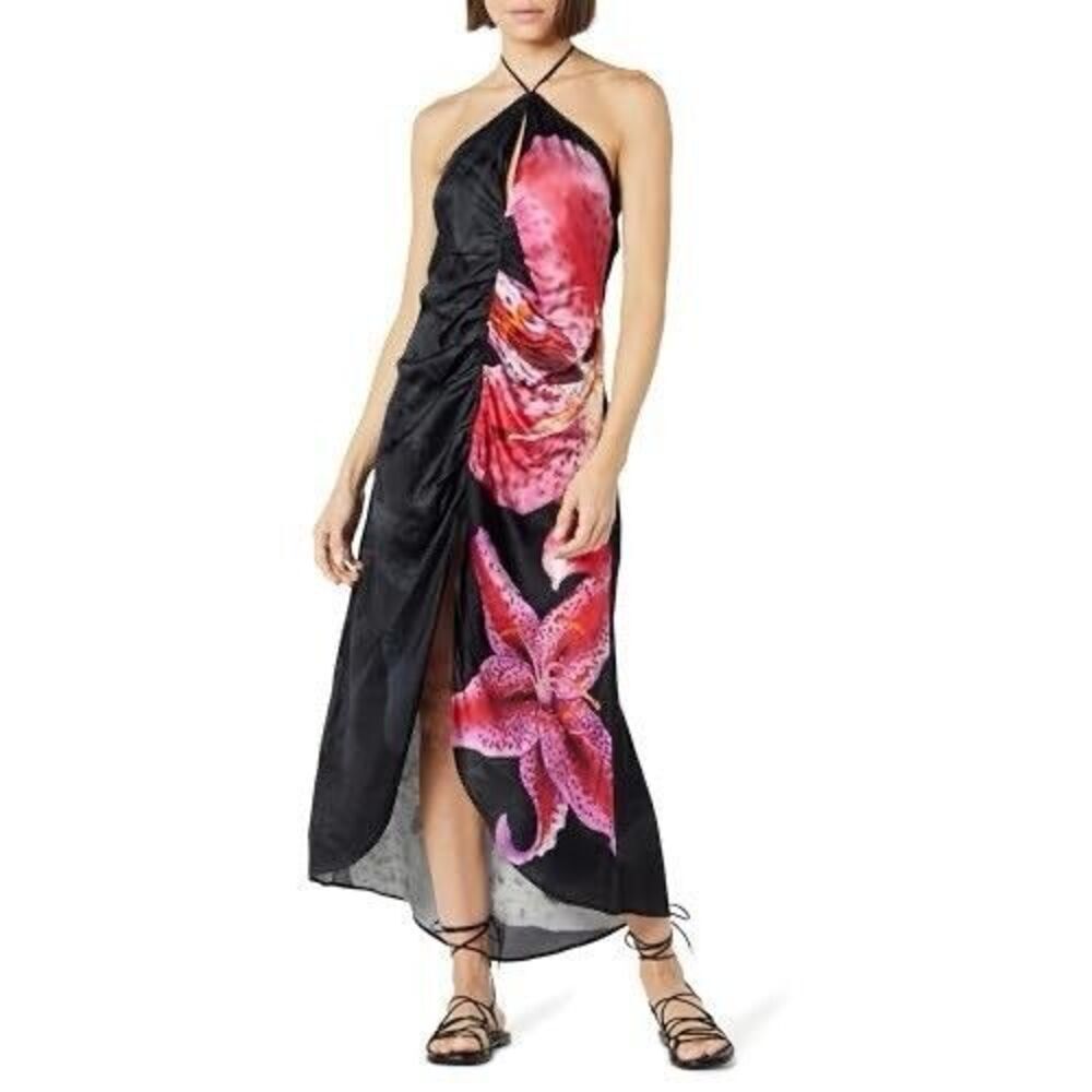 The Drop Women's Ruched Front Slit Halter Dress Floral Size Small Lightweight