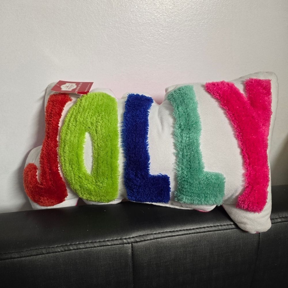 New Holiday Time Embroidered "Jolly" Decorative Christmas Pillow, 17" x 10"