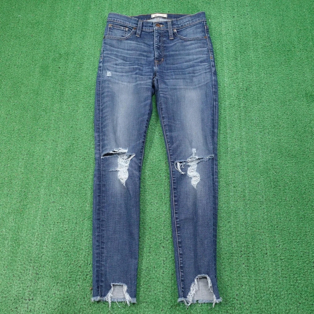 Madewell Jeans Womens 28 Blue 9" High Rise Skinny Distressed Stretch Raw Hem