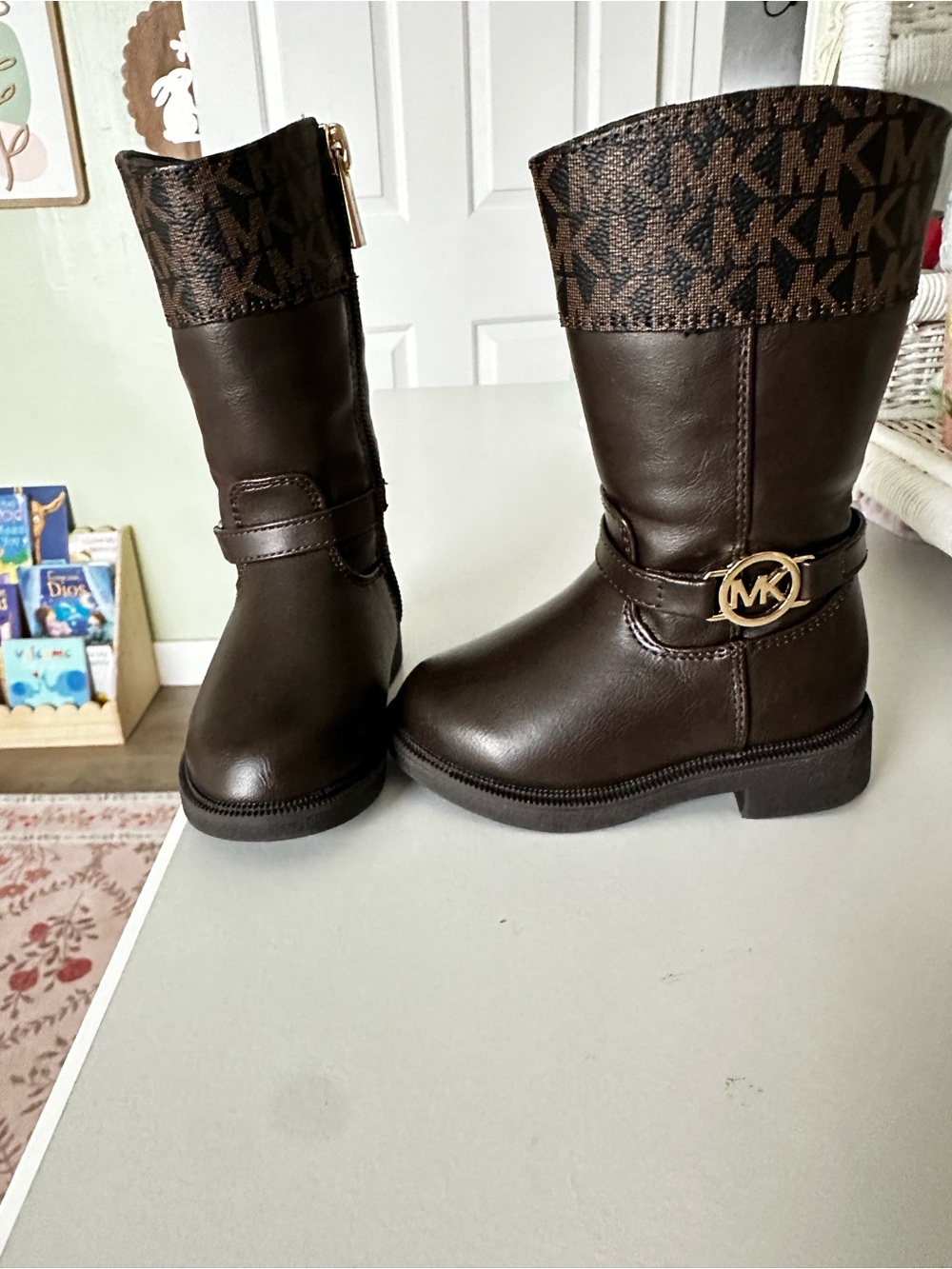 Baby/Toddler 5C - Michael Kors Dark Brown Logo-Trim Mid-Calf Boots
