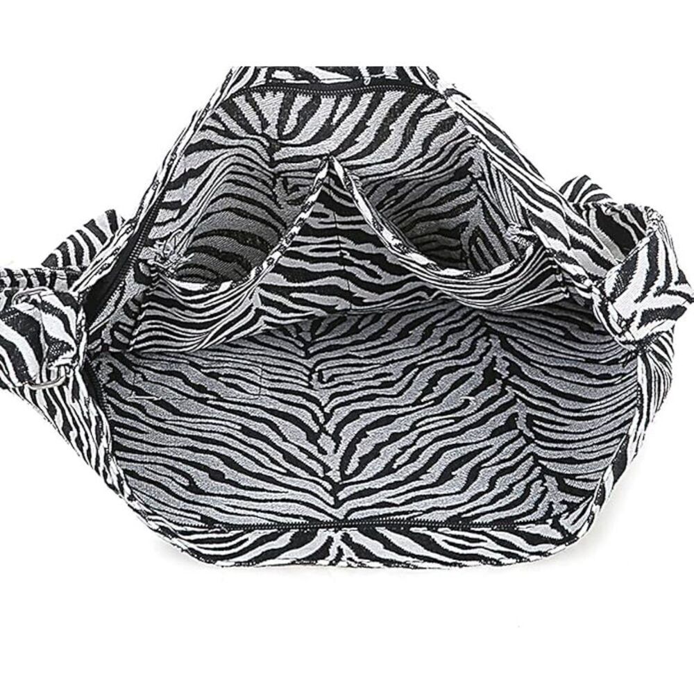 Women Zebra White Imported Canvas Retro Large Size Shoulder Crossbody Tote Bag - Picture 4 of 4