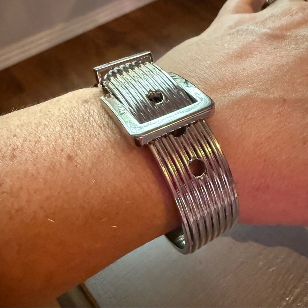 Michael Kors Silver Tone Buckle Bangle Bracelet - Picture 3 of 9