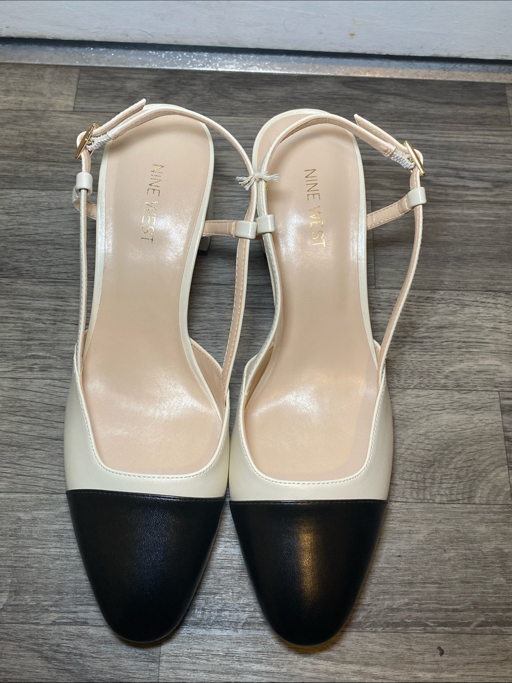 Nine West Black and Cream Slingback Pumps