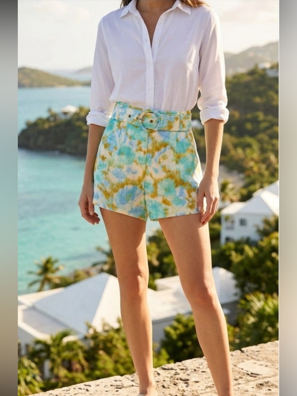 New Christian Lacroix High Waist Linen Blend Belted Shorts