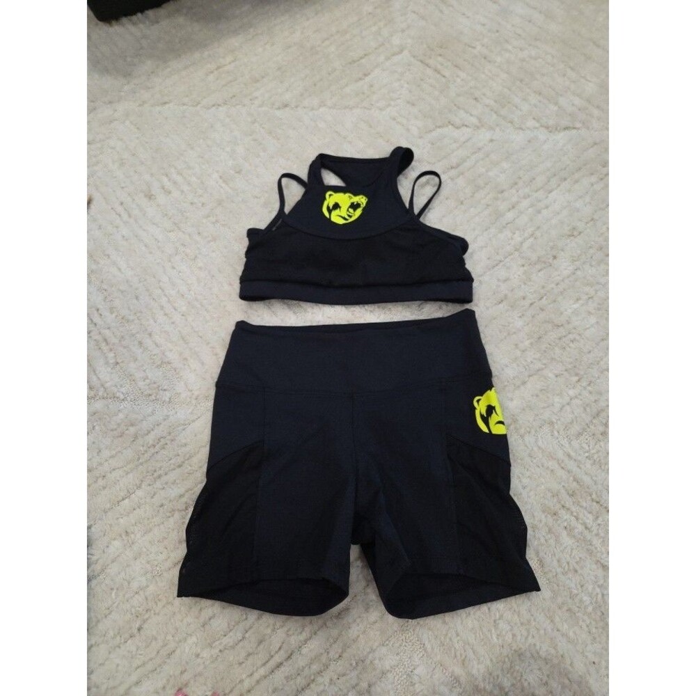 Women's Size S/M Black/yellow  Workout Racerback Bra Short Set 2pc Bear B22