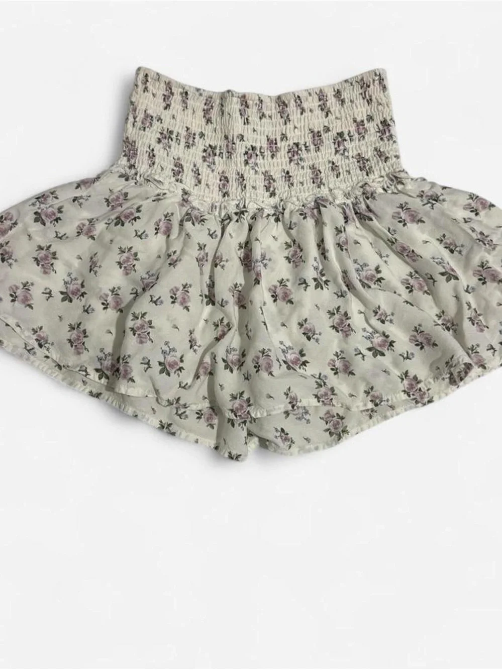 Hollister Floral Smocked Waist Mini Skirt in Sage with Pink Roses - Picture 3 of 3