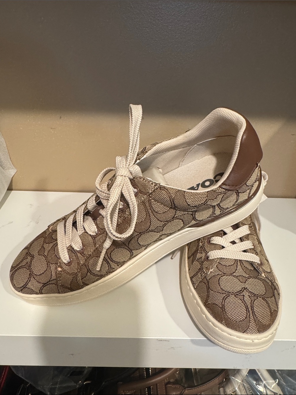 Coach Brown Signature Canvas Low-Top Sneakers with Cream Accents