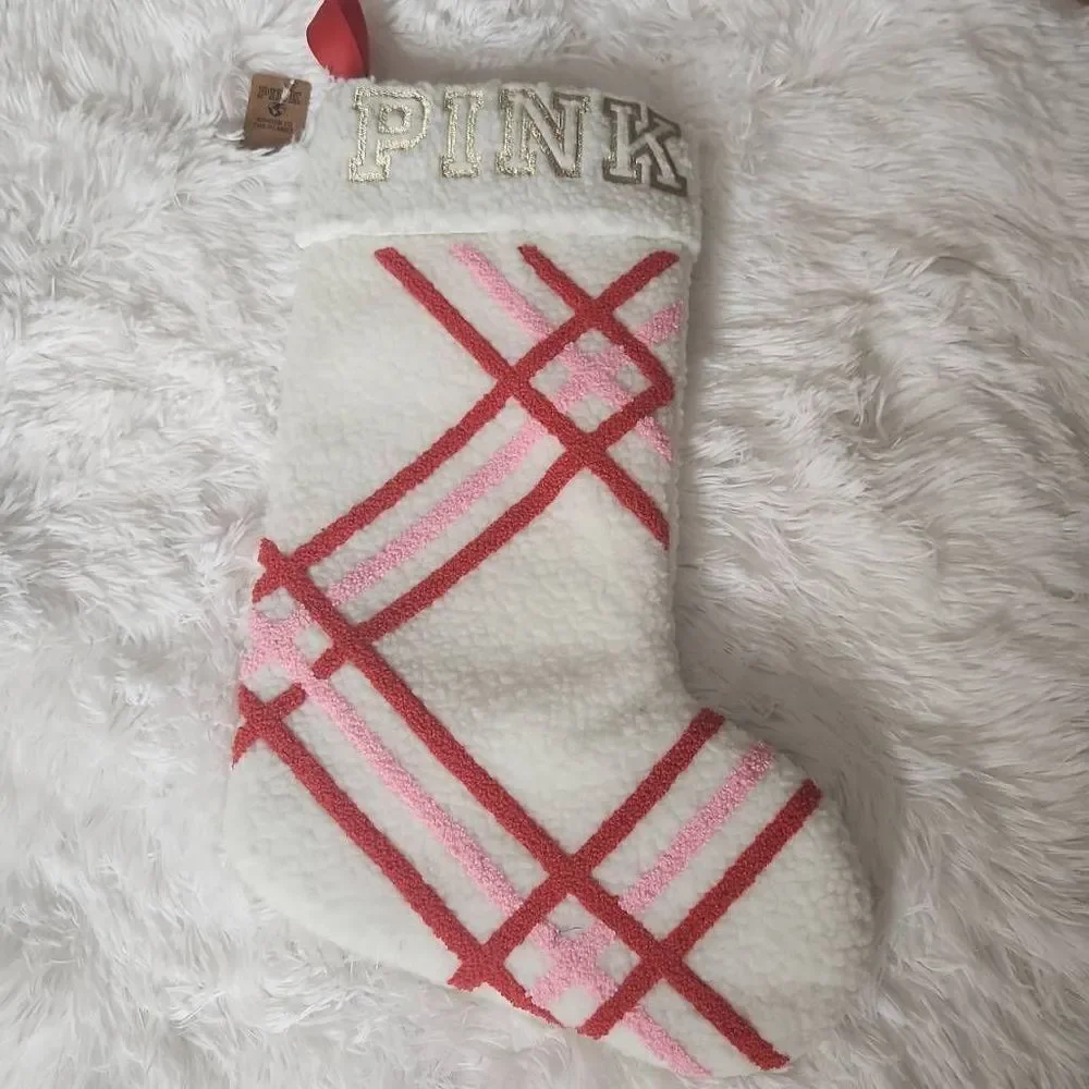 VIctoria Secret Pink Christmas candy cane stocking - Picture 1 of 3