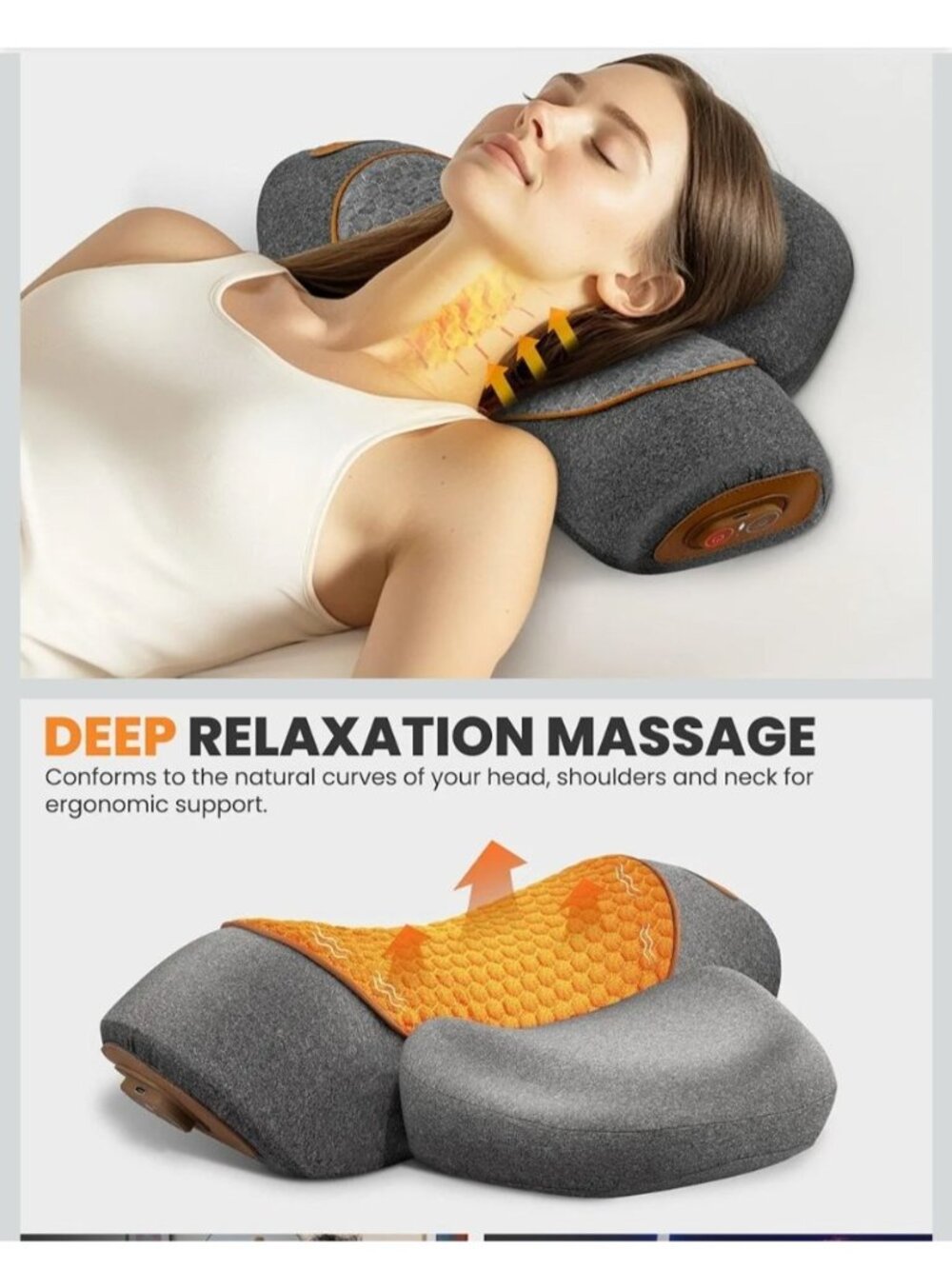 3-In-1 Neck Massager Pillow with Heat & Vibration Deep Relaxation Pain Relief