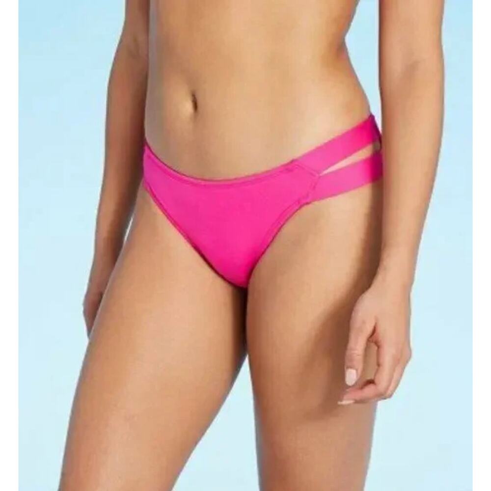 Kona Sol Double Tab Hipster Medium Coverage Bikini Bottom Pink XL