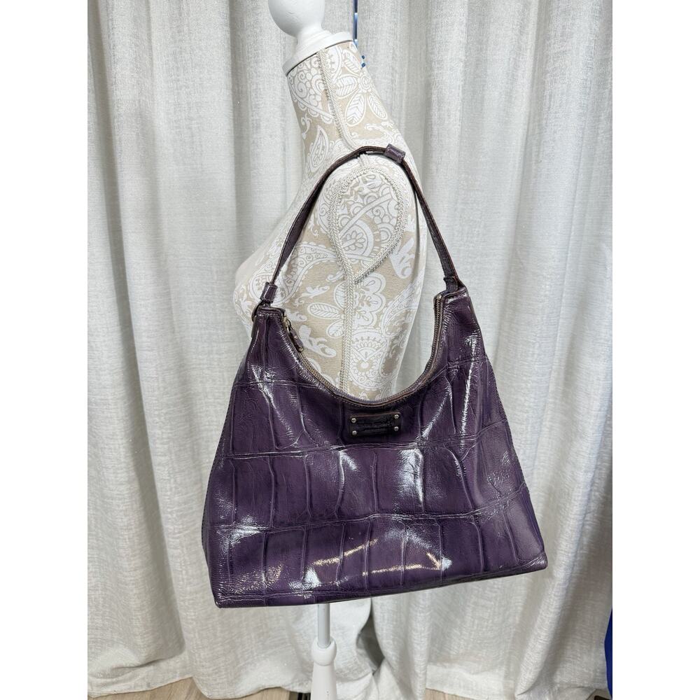 Kate Spade Purple Croc-Embossed Leather Shoulder Bag Hobo - Picture 8 of 11