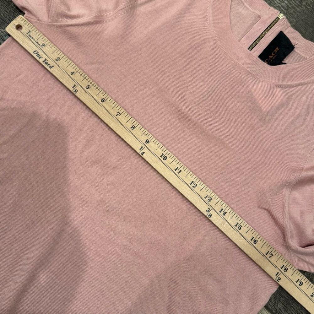 NWT FLAWED Coach Merino Wool Zip Back Deco Pink Crew Sweater Size Large - Picture 4 of 12