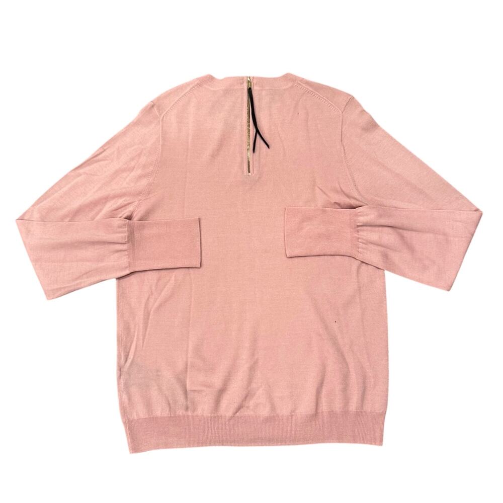 NWT FLAWED Coach Merino Wool Zip Back Deco Pink Crew Sweater Size Large - Picture 2 of 12