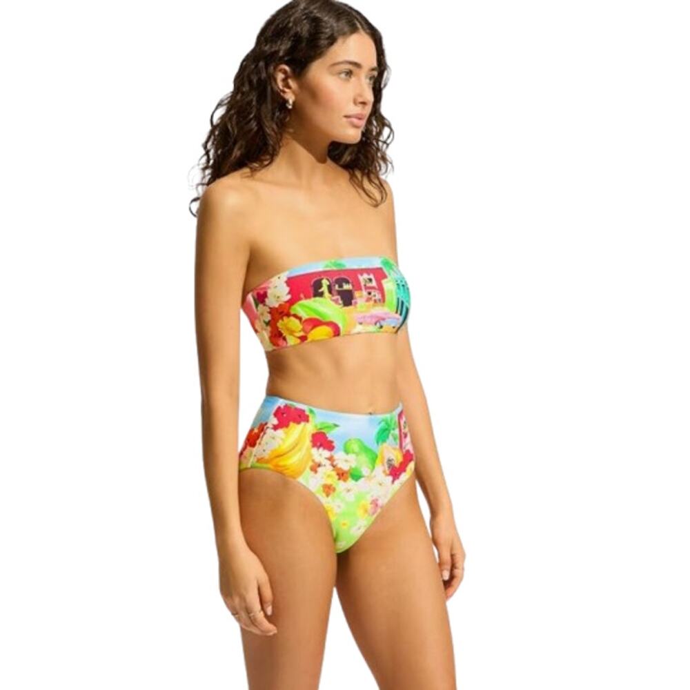 SEAFOLLY Women's Cuba Bandeau Bikini Top Size 10 Turquoise Multi Printed NWT - Picture 3 of 15
