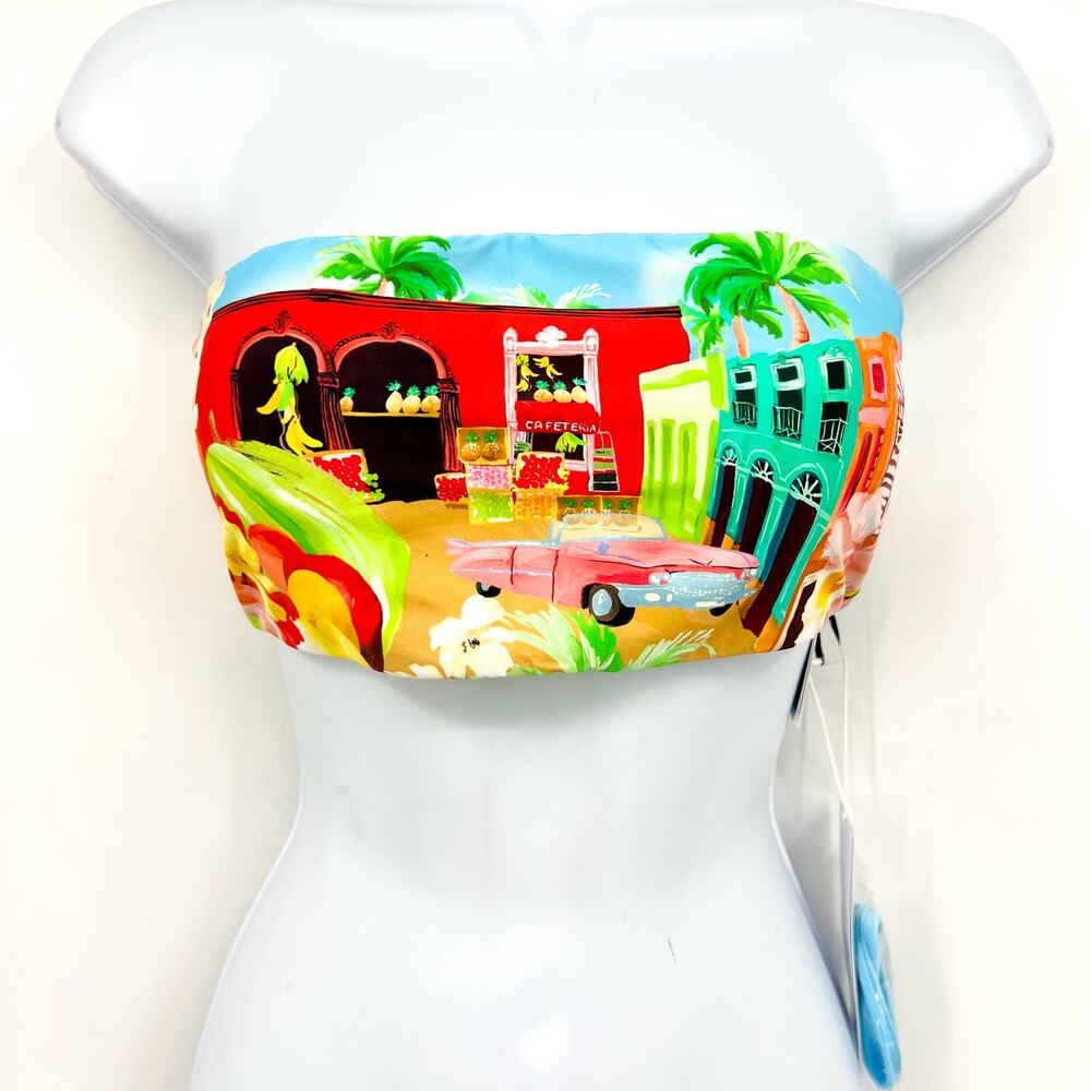 SEAFOLLY Women's Cuba Bandeau Bikini Top Size 10 Turquoise Multi Printed NWT - Picture 5 of 15