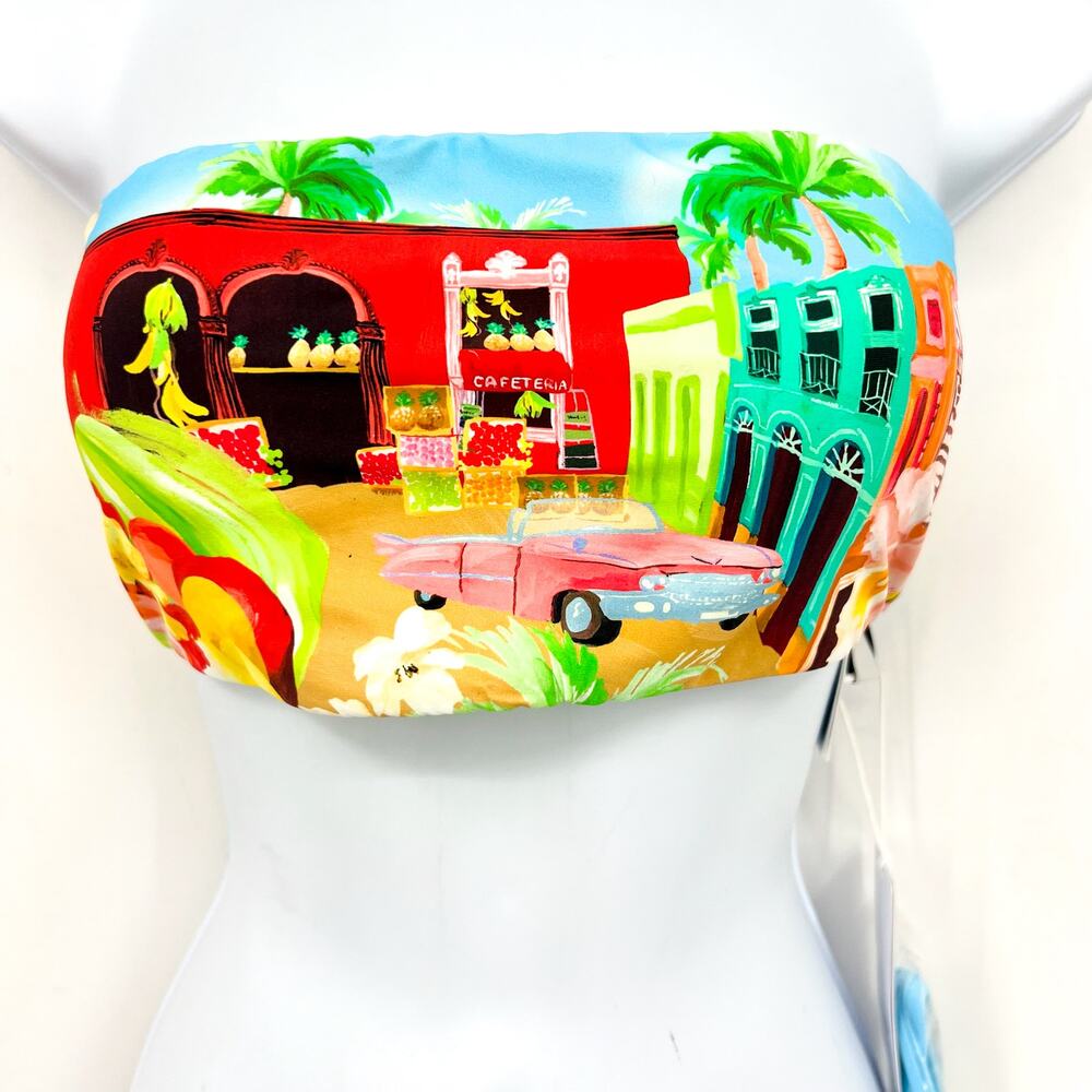SEAFOLLY Women's Cuba Bandeau Bikini Top Size 10 Turquoise Multi Printed NWT - Picture 6 of 15