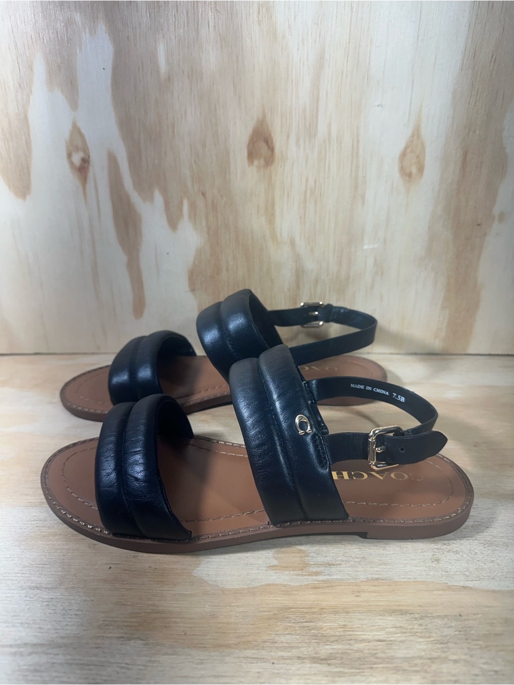 Coach Black Double-Strap Flat Sandals Women’s Size 7.5
