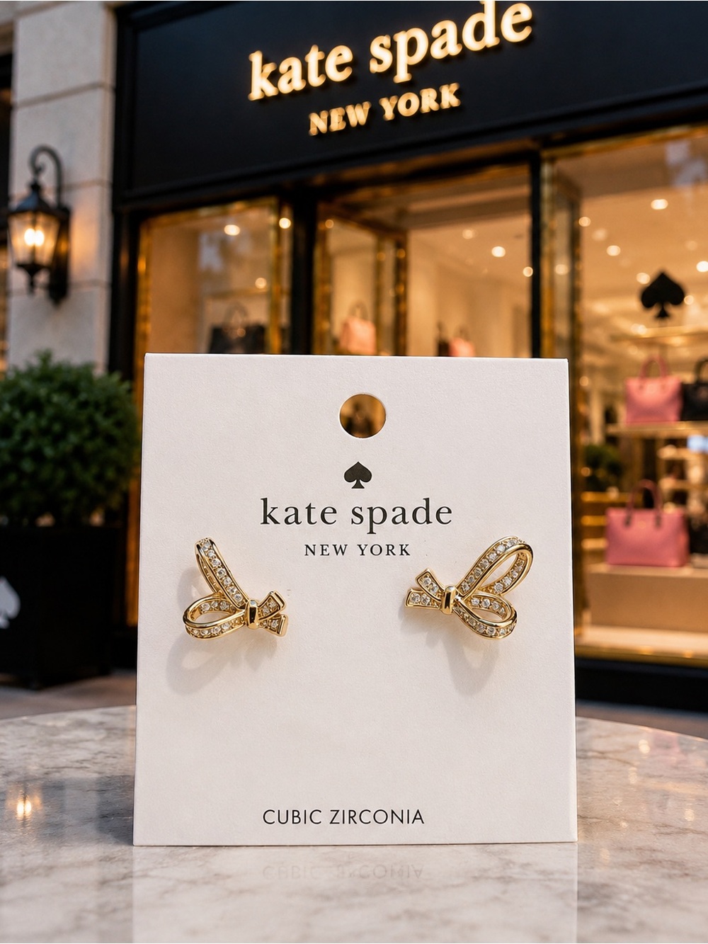 Kate Spade All Tied Up Gold Earrings Cubic Zirconia Stud Earrings