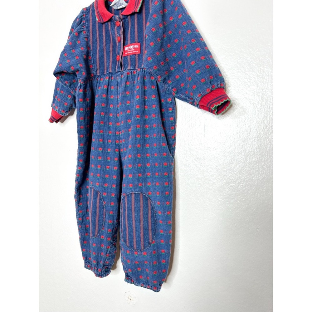 Vintage Osh Kosh 90's Toddler Embroidered Floral Tulip Jumpsuit One Piece 2T - Picture 2 of 7