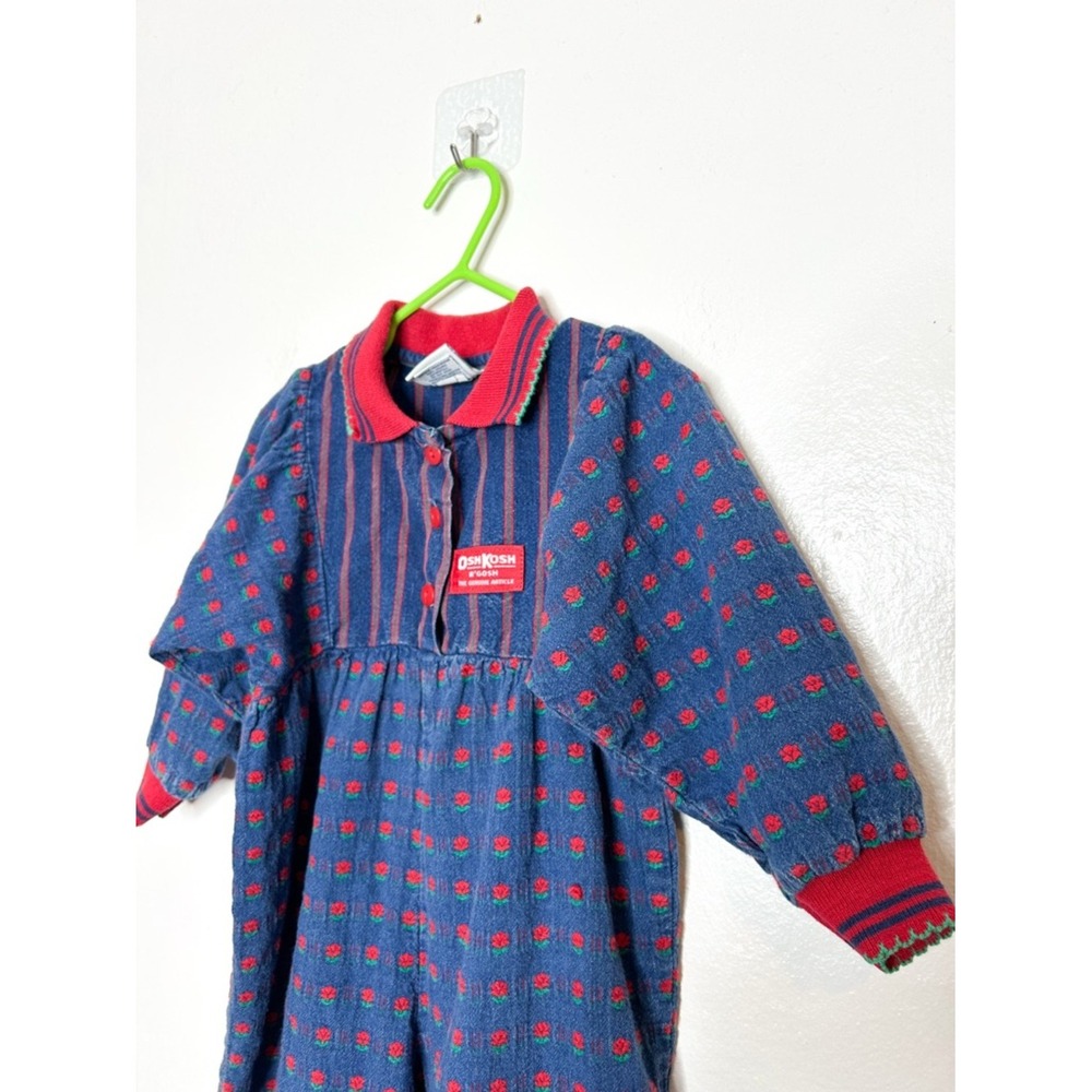Vintage Osh Kosh 90's Toddler Embroidered Floral Tulip Jumpsuit One Piece 2T - Picture 3 of 7