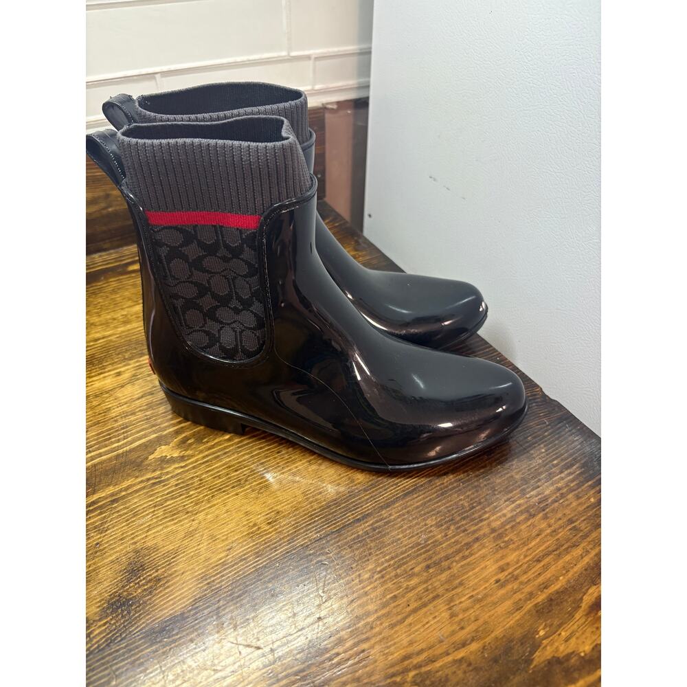 Coach Black Rivington Signature‎ Print Rain Boots Size 8