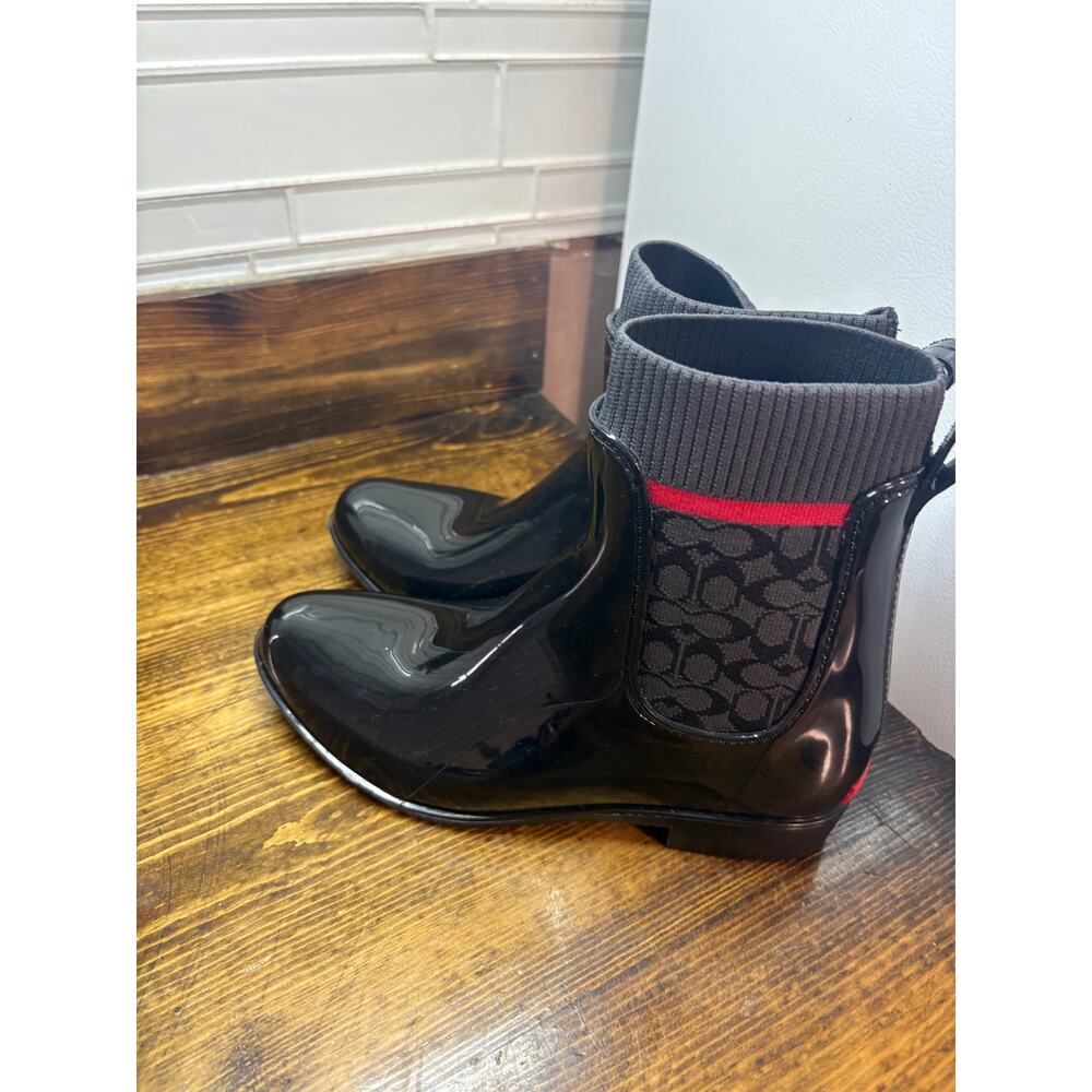 Coach Black Rivington Signature‎ Print Rain Boots Size 8 - Picture 2 of 9