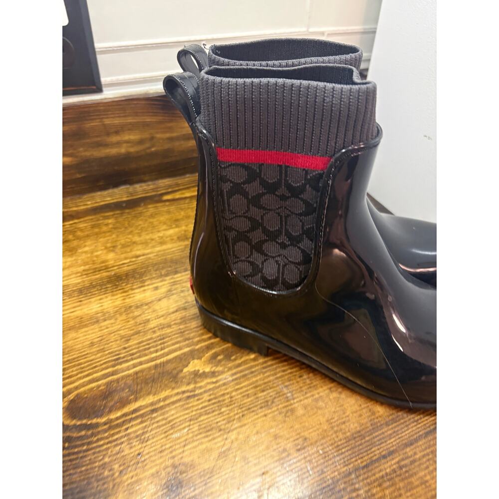 Coach Black Rivington Signature‎ Print Rain Boots Size 8 - Picture 3 of 9