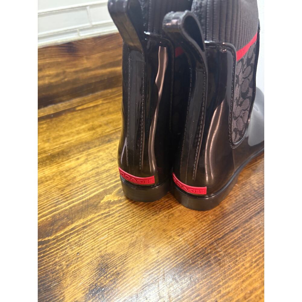 Coach Black Rivington Signature‎ Print Rain Boots Size 8 - Picture 7 of 9