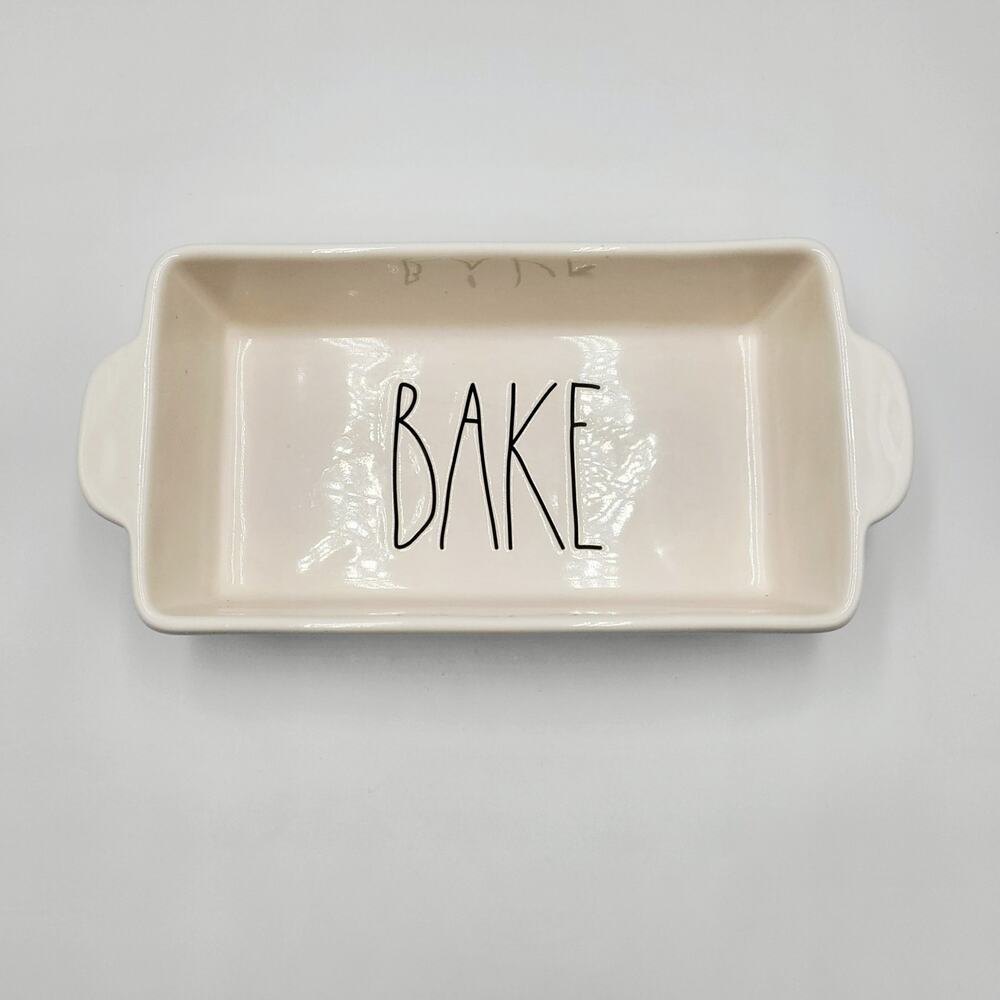 Rae Dunn Artisan Collection "BAKE" White Glazed Ceramic Baking Dish up to 400°F