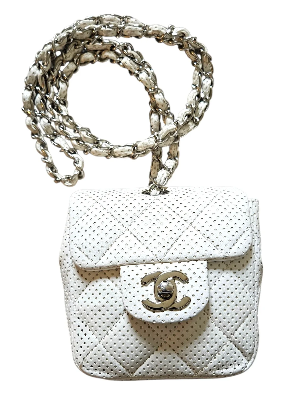 Chanel White Quilted Crossbody Bag with Silver Chain - Picture 1 of 16