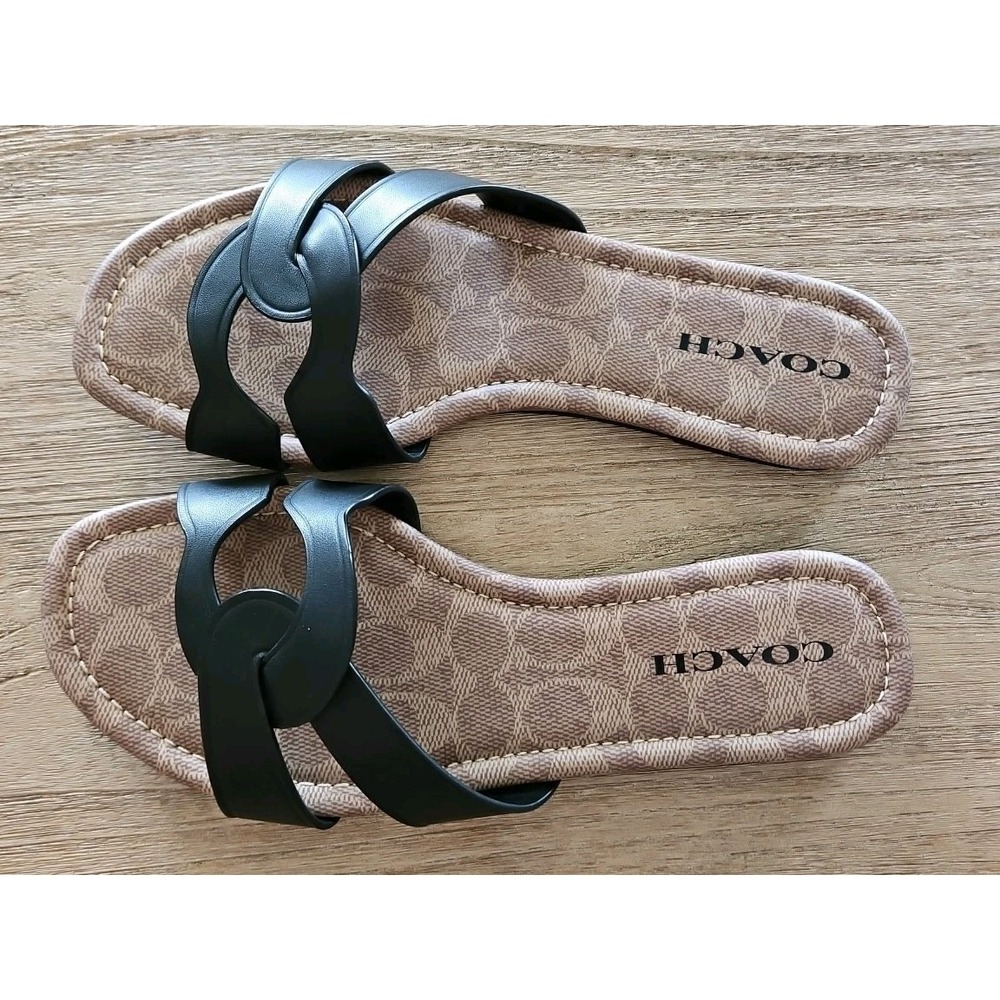Coach Black Essie Leather Sandals - 9 - Black - New With Box - Picture 5 of 8