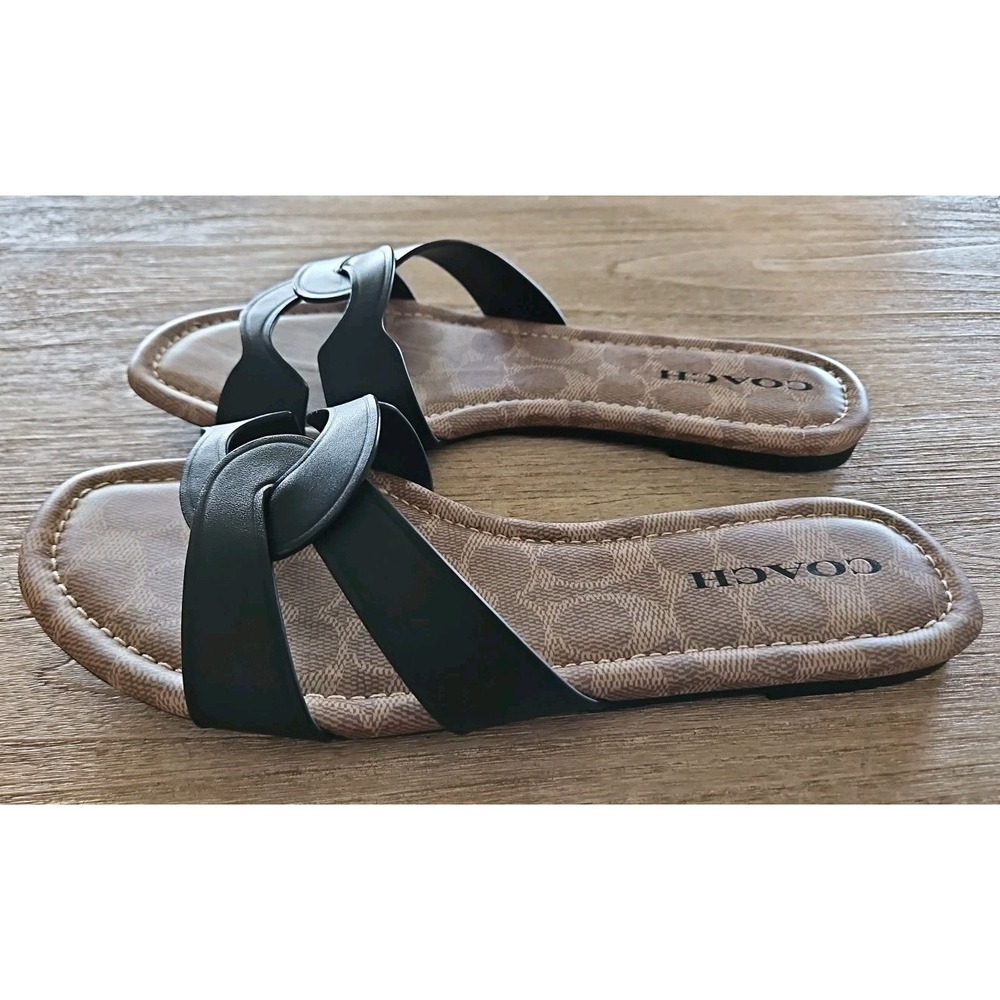Coach Black Essie Leather Sandals - 9 - Black - New With Box - Picture 4 of 8