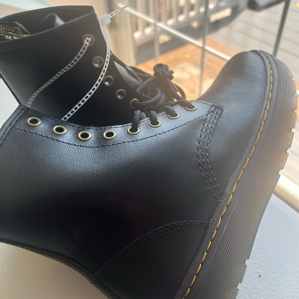 Dr. Martens Black Combat Boots with Yellow Stitching - Picture 3 of 7