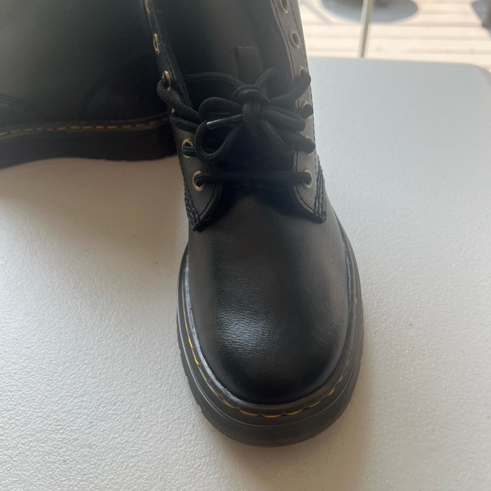 Dr. Martens Black Combat Boots with Yellow Stitching - Picture 4 of 7