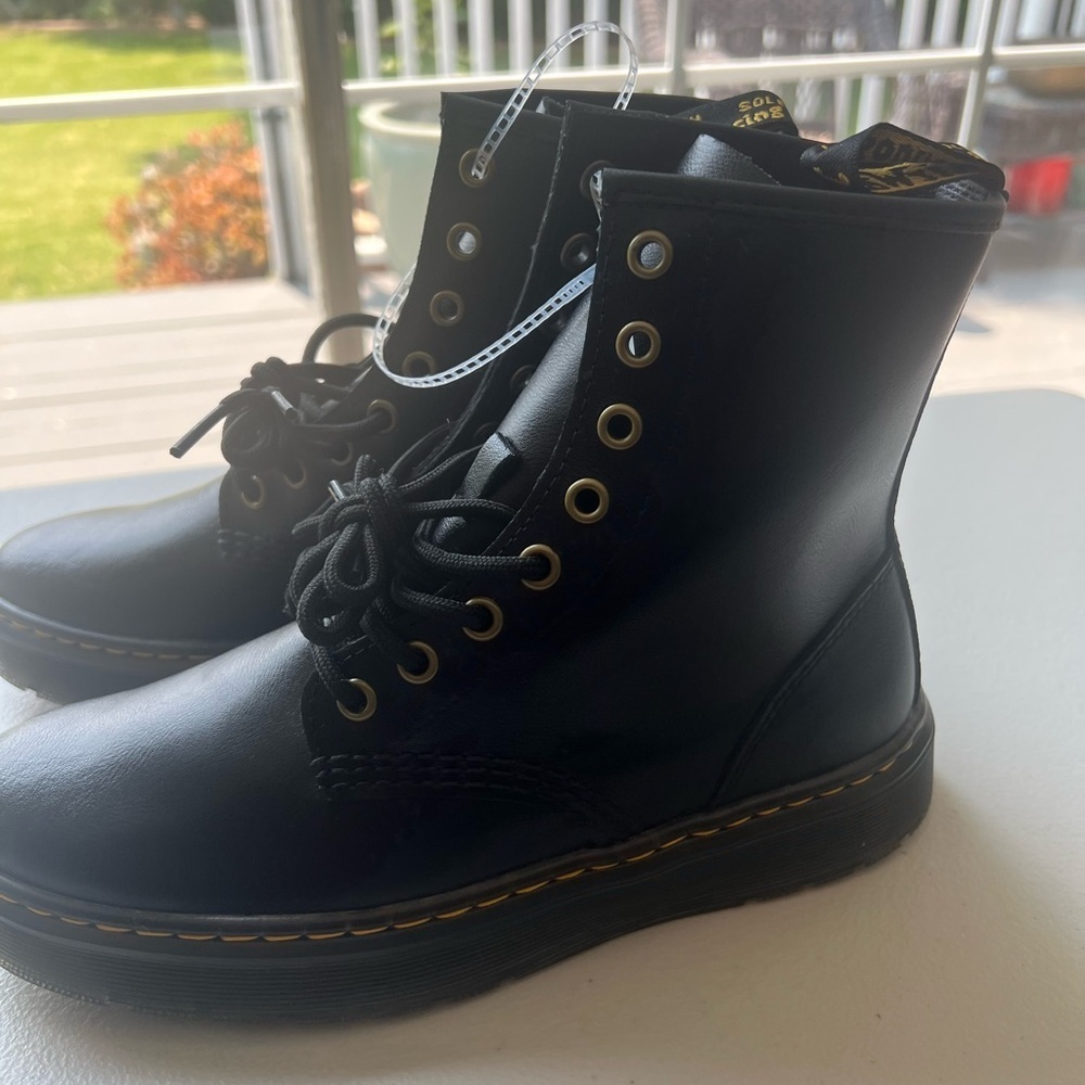 Dr. Martens Black Combat Boots with Yellow Stitching - Picture 6 of 7